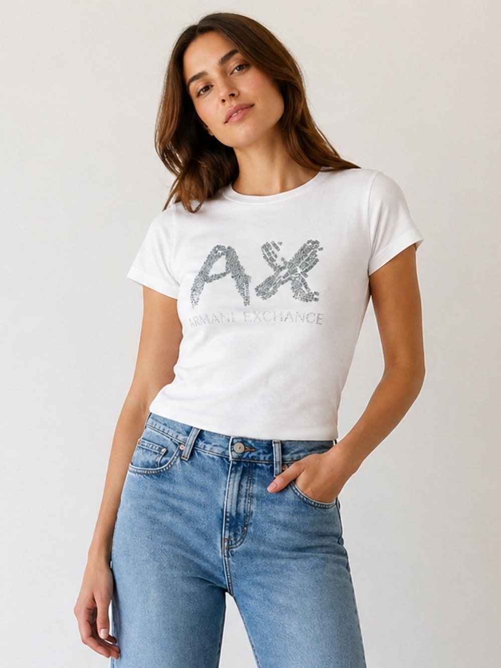 Armani Exchange A|X White Beaded Logo Pima Cotton Shirt Size XS Streetwear